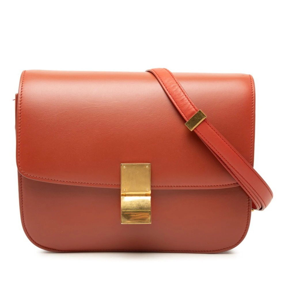 Celine Classic Box Medium Shoulder Bag, Red Leather, Women's CELINE